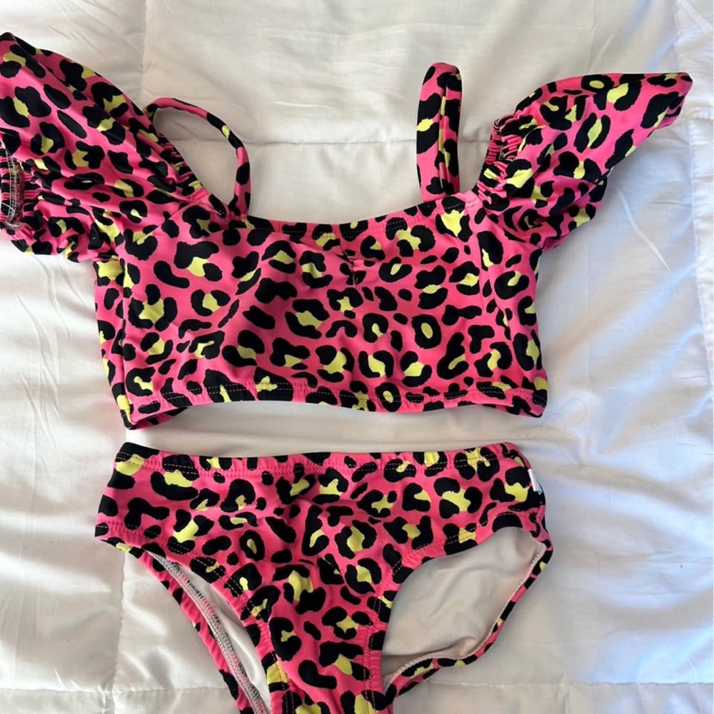 Posh Peanut Pink and Yellow Leopard Kids Bikini